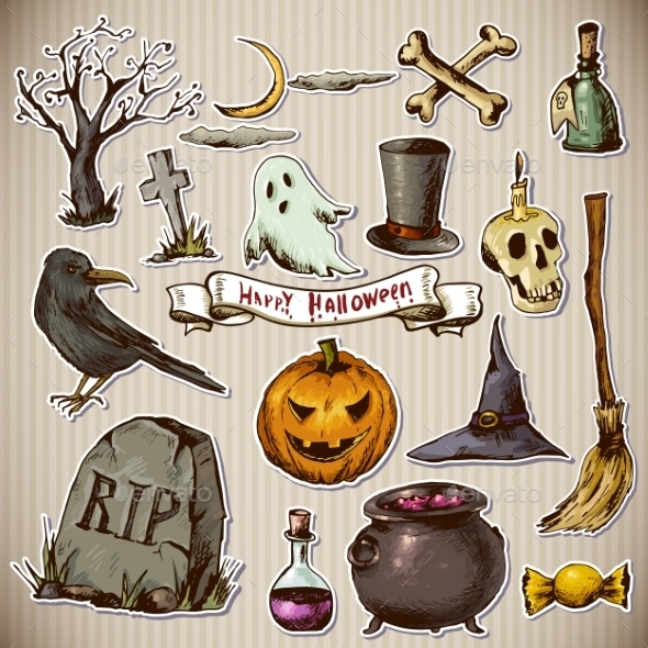 GraphicRiver Set of Doodles Design Halloween Elements 8866222 GraphicRiver Set of Doodles Design Halloween Elements 8866222
