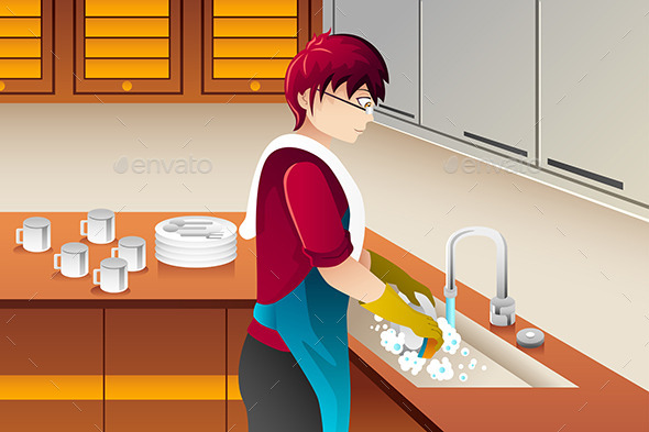 Man washing Dishes (People)