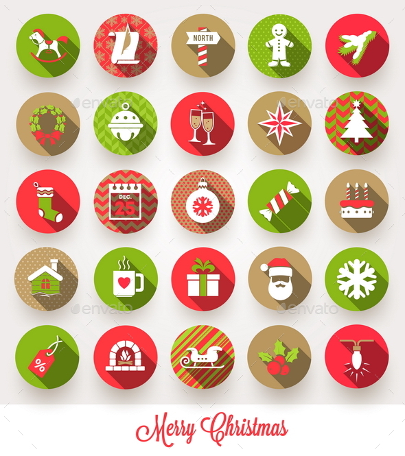 Set of Christmas Flat Icons with Long Shadow (Christmas)