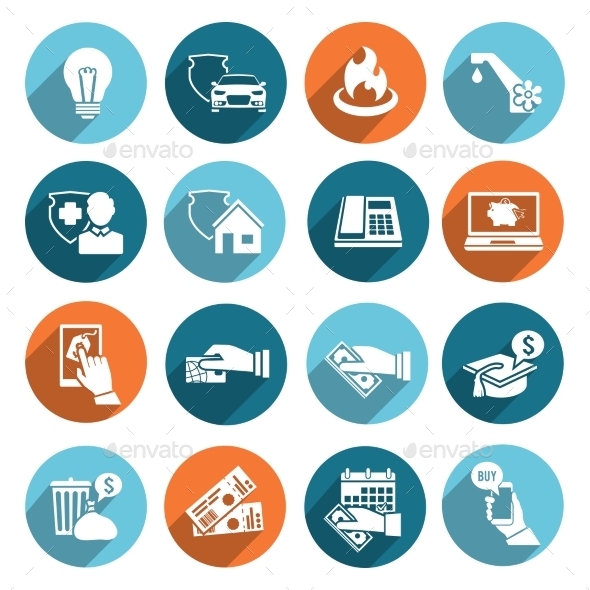 Pay Bill Icons Flat Set (Business)