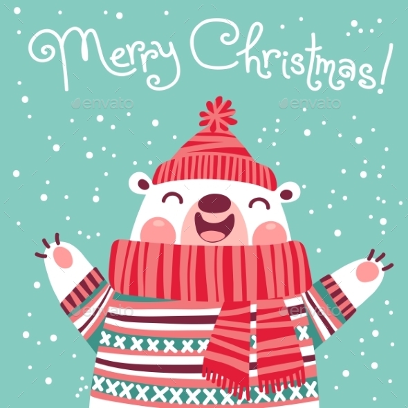 Christmas Card with Cute Polar Bear