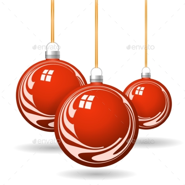 Red Christmas Balls with Gold Ribbon and Bows (Christmas)