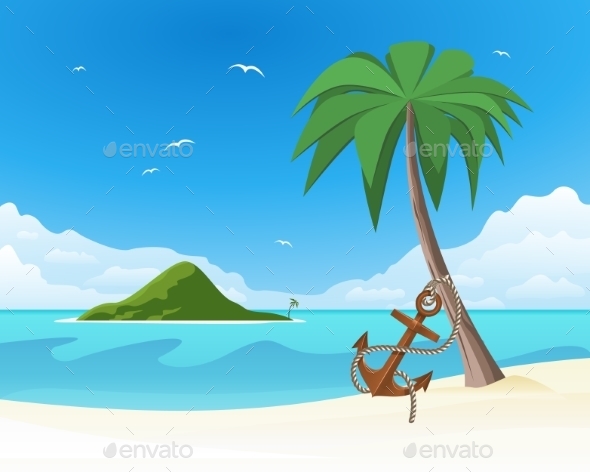 Anchor Leaning against the Palm on Tropical White (Landscapes)