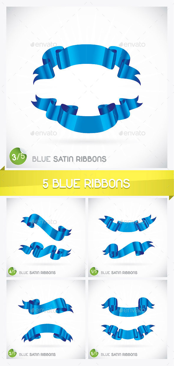 5 Blue Ribbons (Vectors)