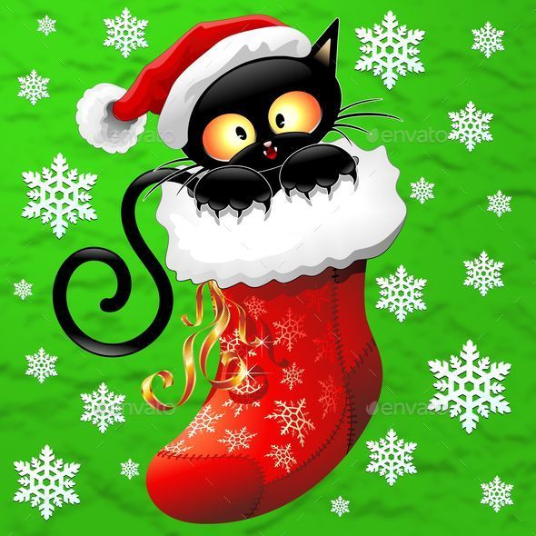 Cat Cartoon on Christmas Stocking (Christmas)