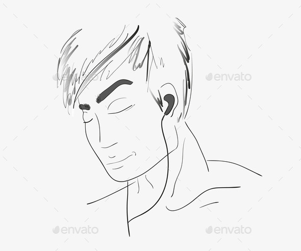 Handdrawn man face listening to music (Misc) Photo Download