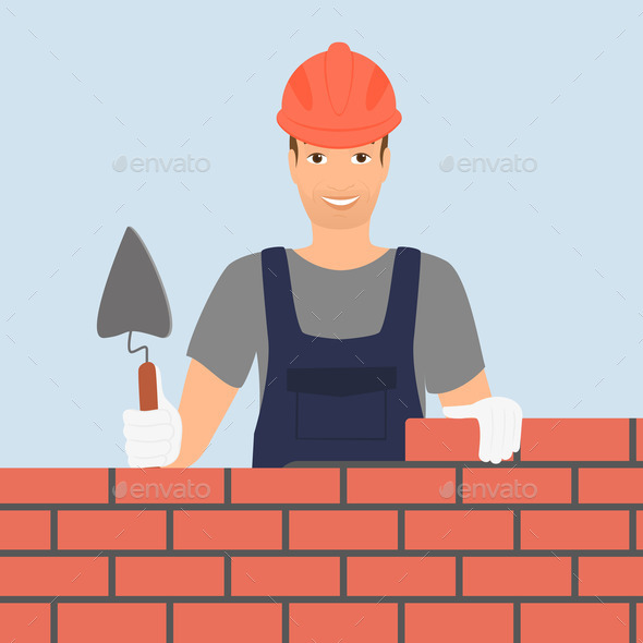 Builder man is building a brick wall (Misc) Photo Download