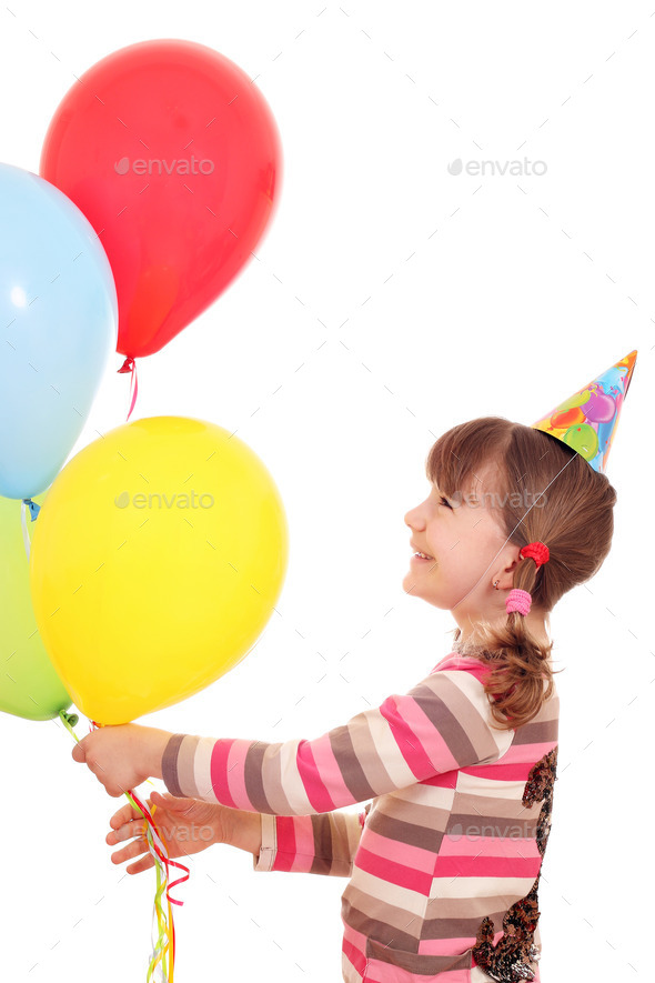 happy little girl with balloons birthday party (Misc) Photo Download