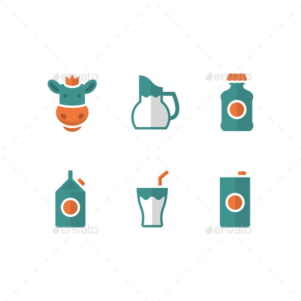 GraphicRiver Set Flat Icons of Milk 8893014 GraphicRiver Set Flat Icons of Milk 8893014