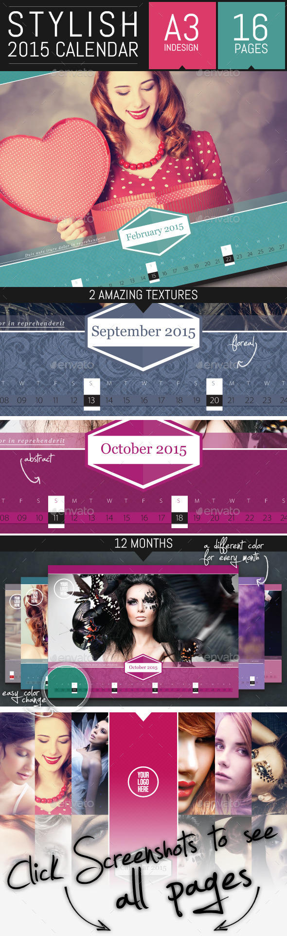 Stylish Corporate 2015 Horizontal Calendar Template (Calendars)