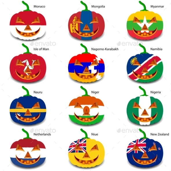 Set Pumpkins for Halloween as a Flags of the World