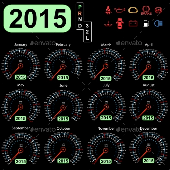 2015 Year Calendar Speedometer Car in Vector.