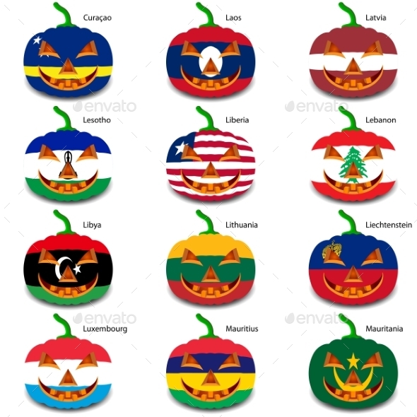 Set Pumpkins for Halloween as a Flags of the World