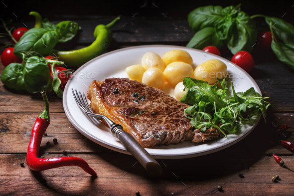 Grilled steak with potatoes (Misc) Photo Download