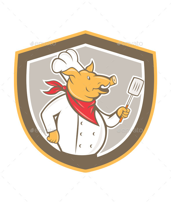 GraphicRiver Pig Chef Holding Spatula Shield Cartoon 8899929 GraphicRiver Pig Chef Holding Spatula Shield Cartoon 8899929