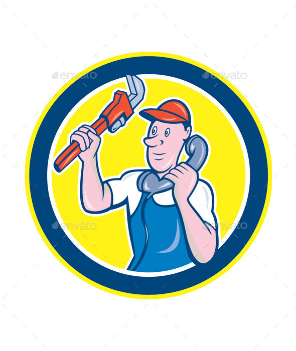 GraphicRiver Plumber with Monkey Wrench and Telephone 8899930 GraphicRiver Plumber with Monkey Wrench and Telephone 8899930