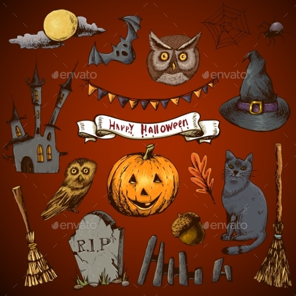 Set of Doodles Design Halloween Elements (Patterns)