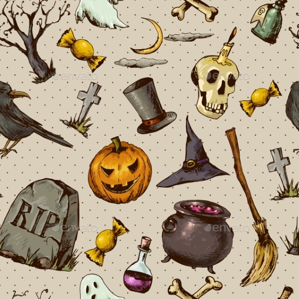 Vintage Halloween Seamless Background (Patterns)