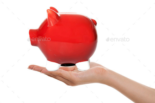 Red Piggy Bank in Hand (Misc) Photo Download