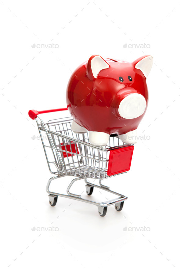 Shopping cart and Red Piggy Bank (Misc) Photo Download