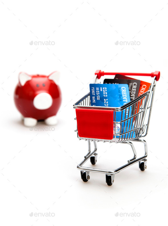 Shopping Cart, Credit Card and Red Piggy Bank (Misc) Photo Download