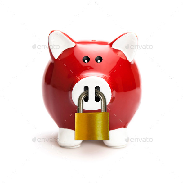 Piggy bank secured with padlock (Misc) Photo Download