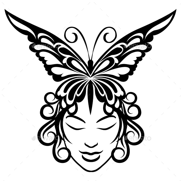 Woman Face with Butterfly Hairdress (Tattoos)