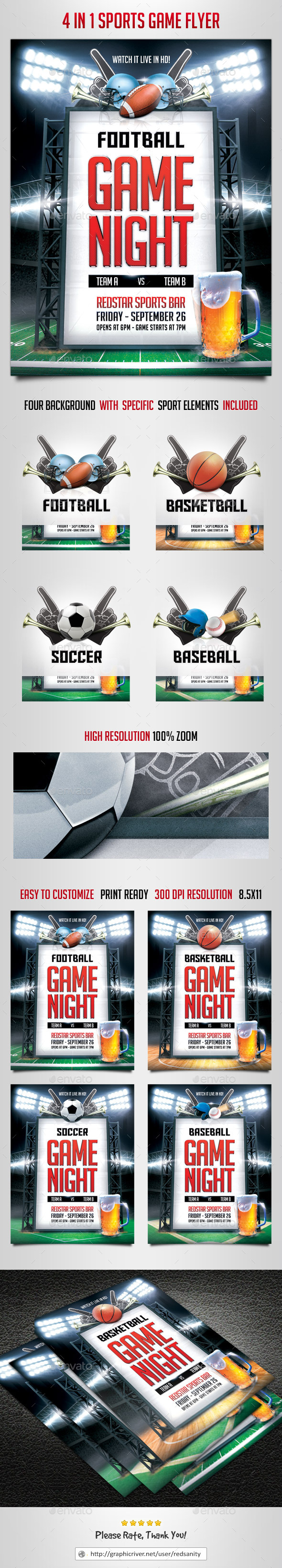 GraphicRiver 4 in 1 Sports Game Flyer 8907617 GraphicRiver 4 in 1 Sports Game Flyer 8907617