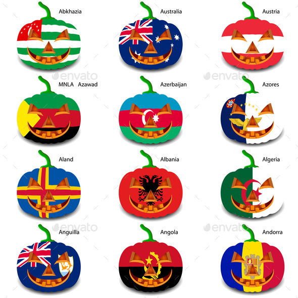 Set pumpkins for Halloween as a flags of the world. Vector illus (Misc) Photo Download