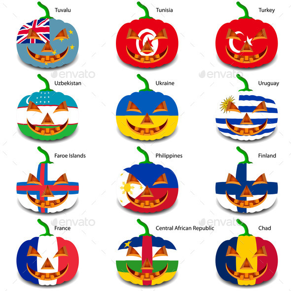 Set pumpkins for Halloween as a flags of the world. Vector illus (Misc) Photo Download