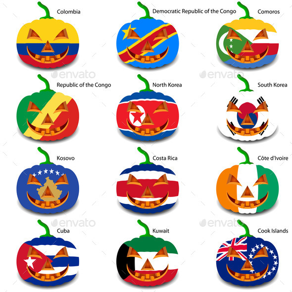 Set pumpkins for Halloween as a flags of the world. Vector illus (Misc) Photo Download