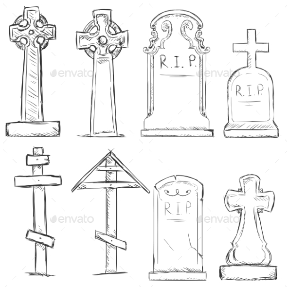 GraphicRiver Vector Set of Sketch Cemetery Tombstones 8911840 GraphicRiver Vector Set of Sketch Cemetery Tombstones 8911840