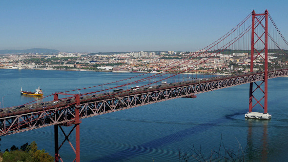 Top View on the 25 de Abril Bridge in Lisbon 849 Top View on the 25 de Abril Bridge in Lisbon 849