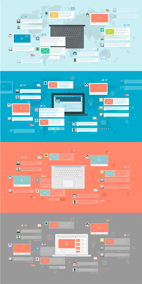 Set of Flat Design Concepts for Social Network (Technology)