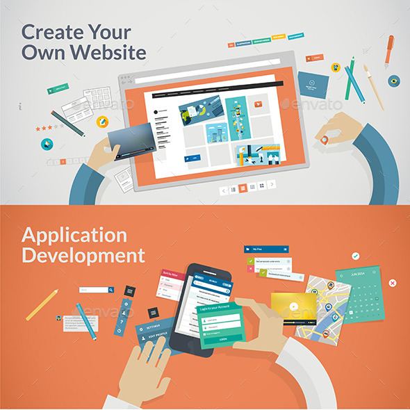 Flat Design Concepts for Websites and Apps Develop (Technology)