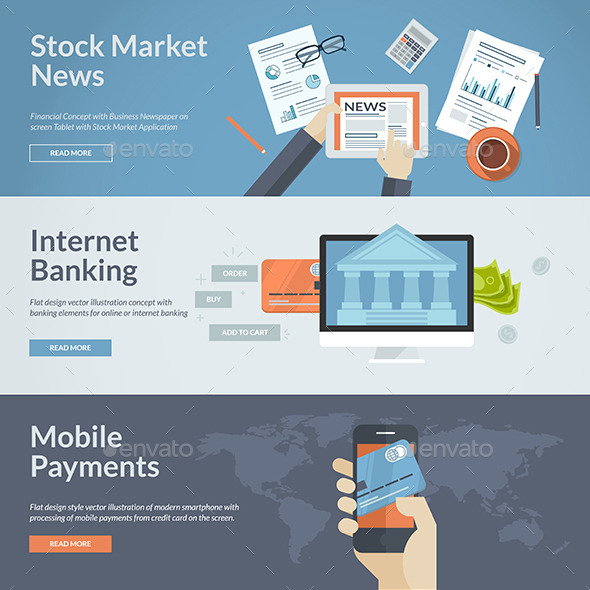 Flat Design Concepts for Internet Banking and News (Business)