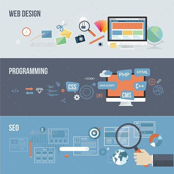 Set of Flat Design Concepts for Web Development. (Web)