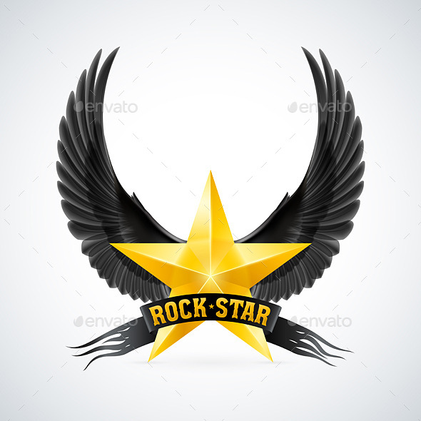 Golden Star with Rock Star Banner and Wings (People)