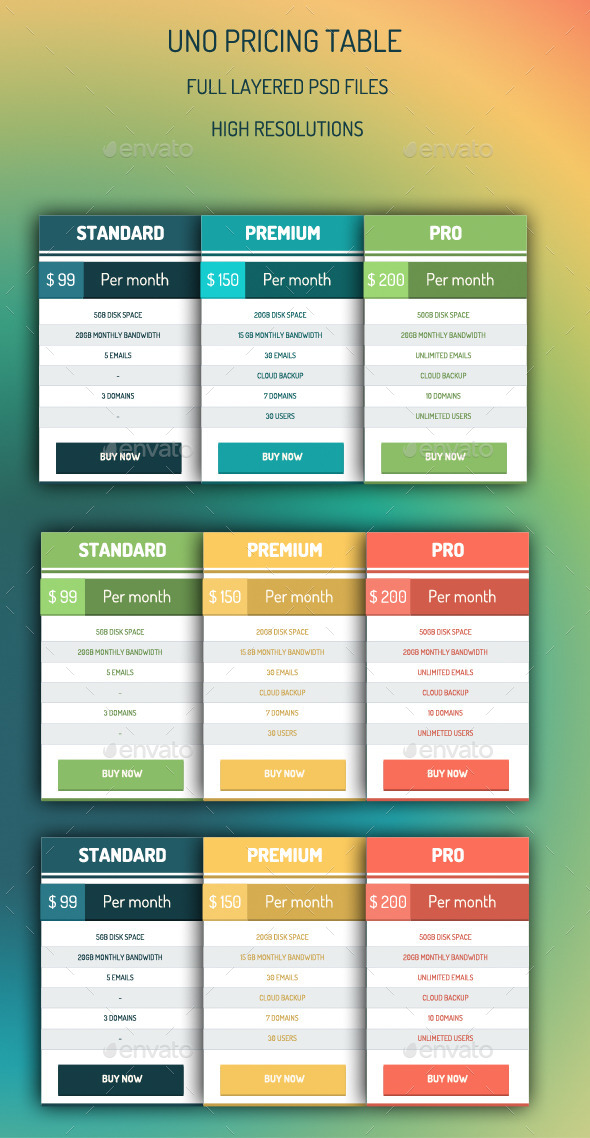 GraphicRiver Uno Pricing Table 8918487 GraphicRiver Uno Pricing Table 8918487