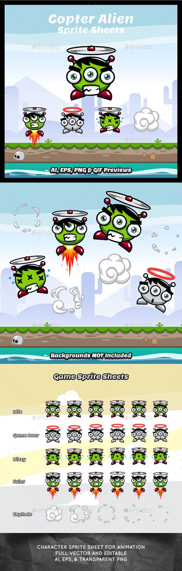 Copter Alien Game Character Sprite Sheets Copter Alien Game Character Sprite Sheets