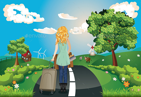 GraphicRiver Summer Landscape with Girl 8928435 GraphicRiver Summer Landscape with Girl 8928435