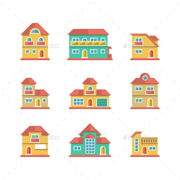 GraphicRiver Set Flat Icons of Houses and Buildings 8930239 GraphicRiver Set Flat Icons of Houses and Buildings 8930239
