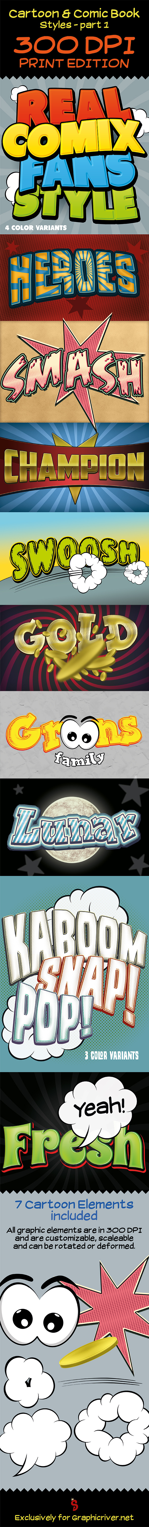 Cartoon and Comic Book Styles - 300 DPI - Part 1 - Text Effects Styles