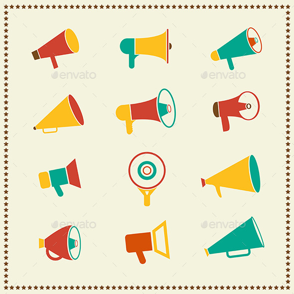 GraphicRiver Vintage Retro Megaphone Icons 8932456 GraphicRiver Vintage Retro Megaphone Icons 8932456
