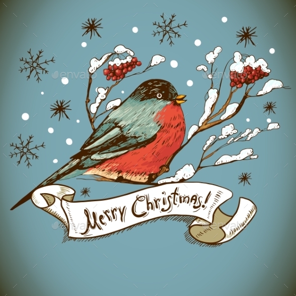 GraphicRiver Christmas Greeting Card with Bullfinches 8935397 GraphicRiver Christmas Greeting Card with Bullfinches 8935397