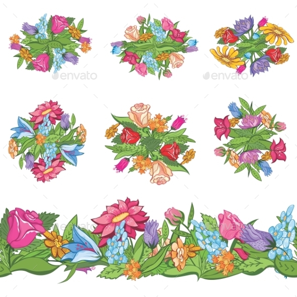 GraphicRiver Set of Floral Designs and Seamless Border 8936609 GraphicRiver Set of Floral Designs and Seamless Border 8936609