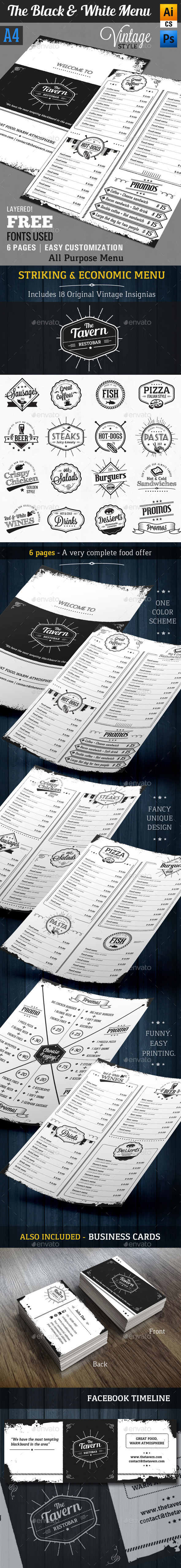 GraphicRiver The Black and White Menu A4 Vintage Style 8925005 GraphicRiver The Black and White Menu A4 Vintage Style 8925005