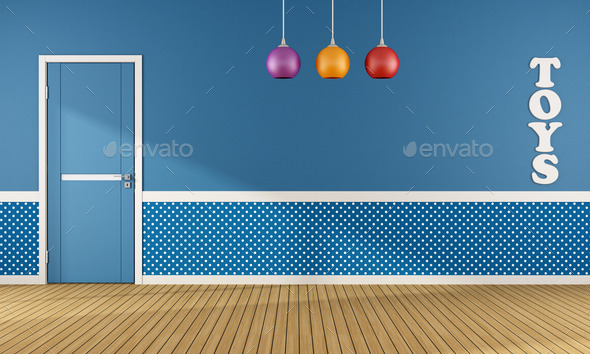 Blue playroom with closed door (Misc) Photo Download