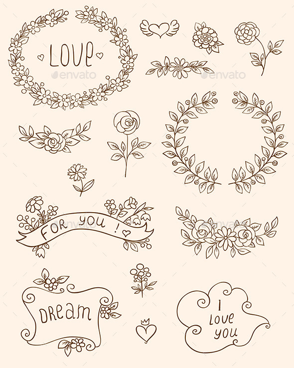 GraphicRiver Romantic Doodle Elements 8942227 GraphicRiver Romantic Doodle Elements 8942227