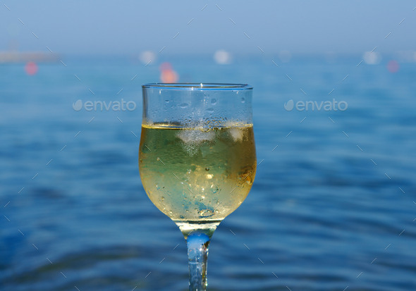 Glass of white wine by the coast (Misc) Photo Download